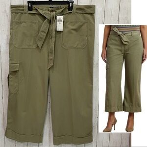 Lauren Ralph Lauren Womens Zabrenah Twill Wide Leg Ankle Cargo Pants 20W Cotton